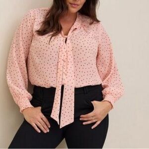 TORRID CHIFFON POLKA-DOT LONG SLEEVE BLOUSE with bow tie